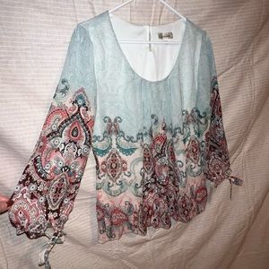 DRESSBARN blouse. Teal/brown/pink. Business casual